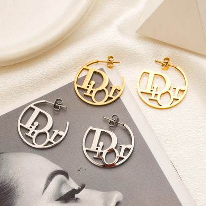 304 Stainless Steel Cutout Letter Hoop Earrings