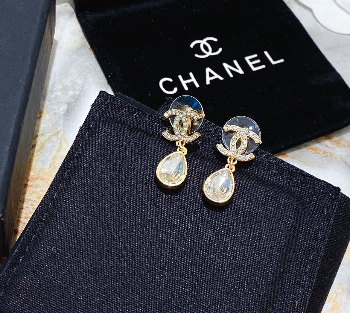 Pave Interlocking-C Teardrop Earrings