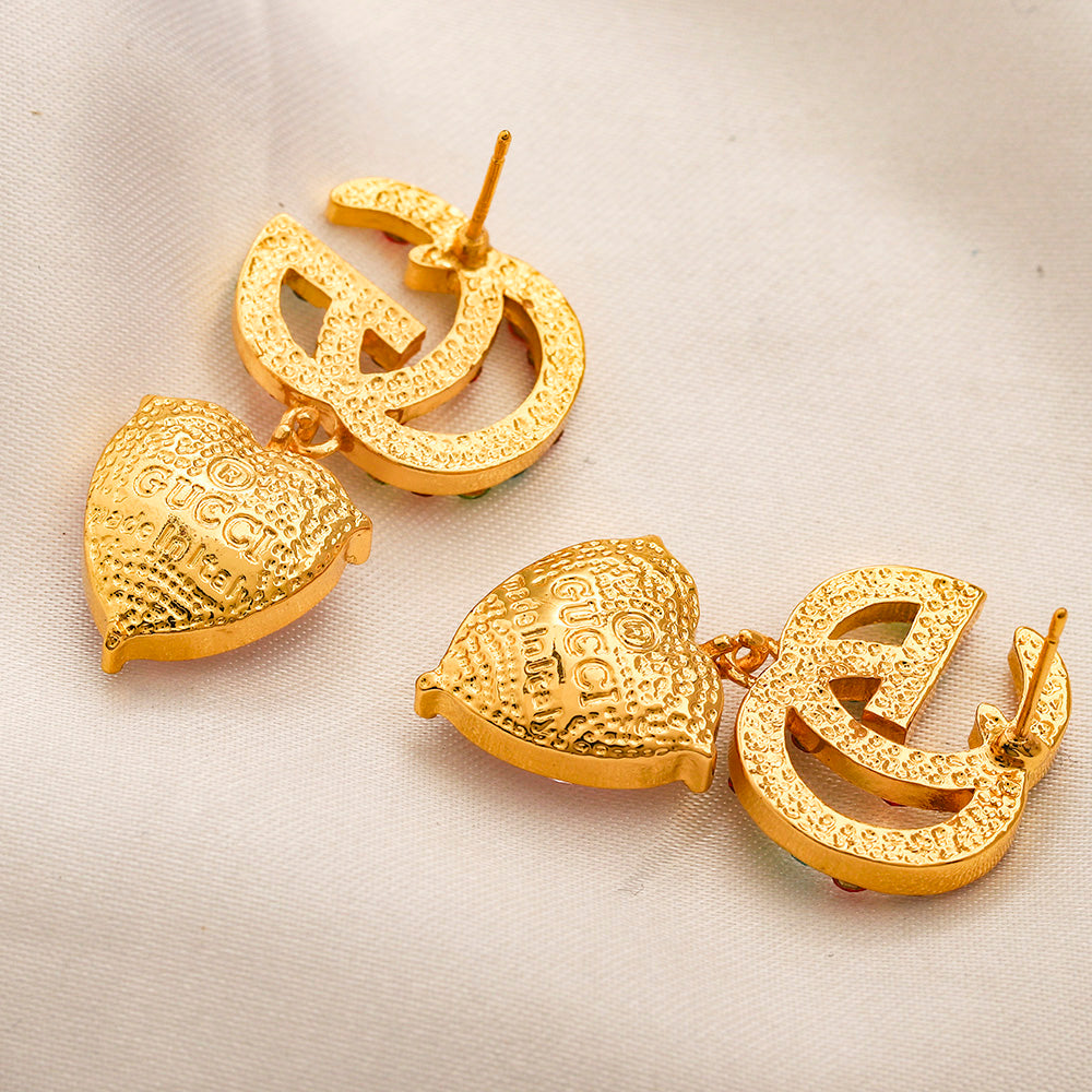 304 Stainless Steel Multicolor Stone Heart Drop Earrings