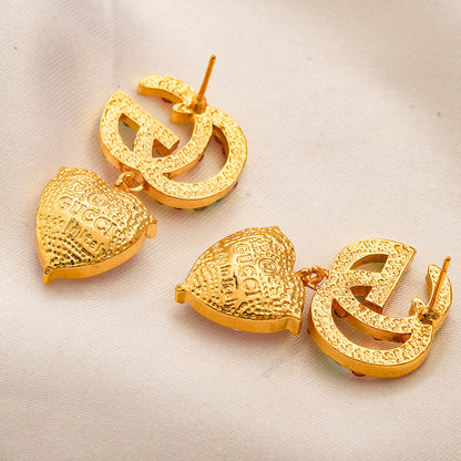 304 Stainless Steel Multicolor Stone Heart Drop Earrings