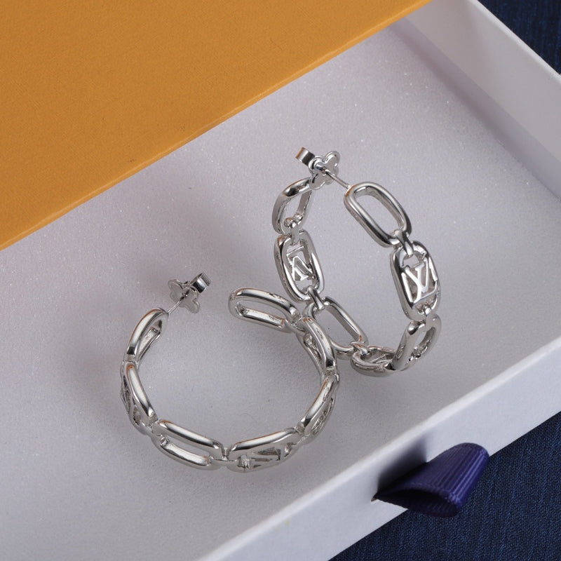 Oval Chain-Link Hoop Earrings