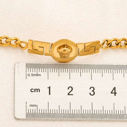 304 Stainless Steel Greek-Key Medallion Curb Chain Bracelet