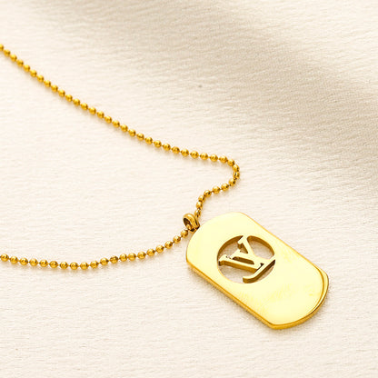 304 Stainless Steel Rounded Tag Monogram Pendant Necklace
