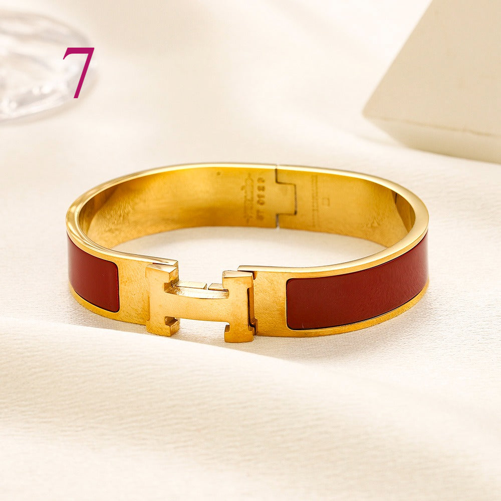 304 Stainless Steel Color-Inlay H-Clasp Bangle Bracelet