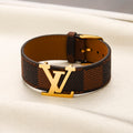 304 Stainless Steel Brown Monogram Strap Bracelet