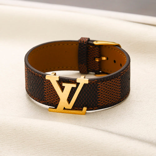 304 Stainless Steel Brown Monogram Strap Bracelet