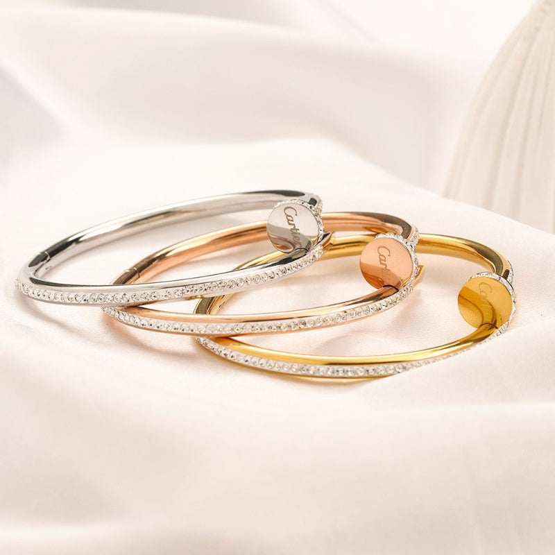 304 Stainless Steel Pave Nail Wrap Bangle Bracelet