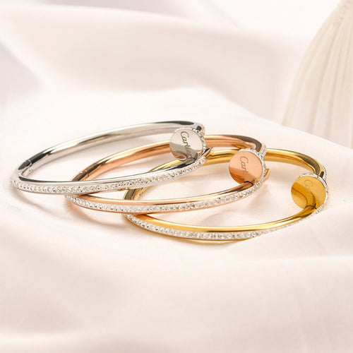 304 Stainless Steel Pave Nail Wrap Bangle Bracelet