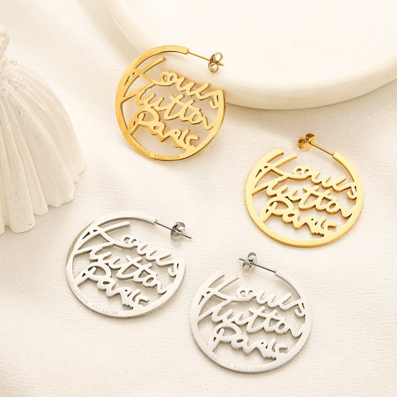 304 Stainless Steel Script Cutout Disc Hoop Earrings