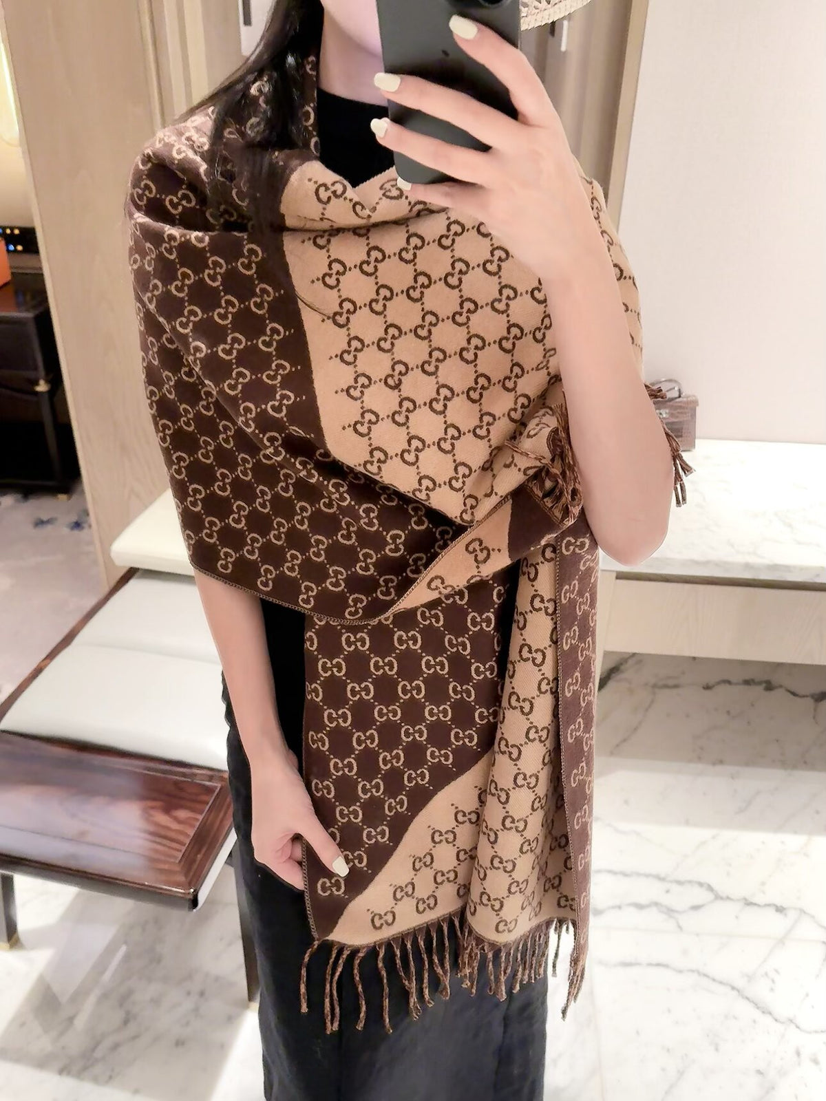 Diagonal Colorblock Monogram Scarf
