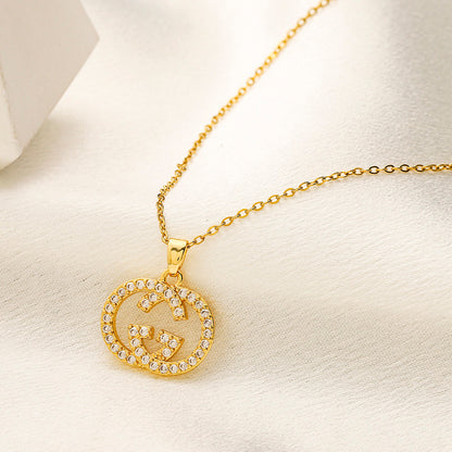 Copper Pave Round Monogram Pendant Necklace