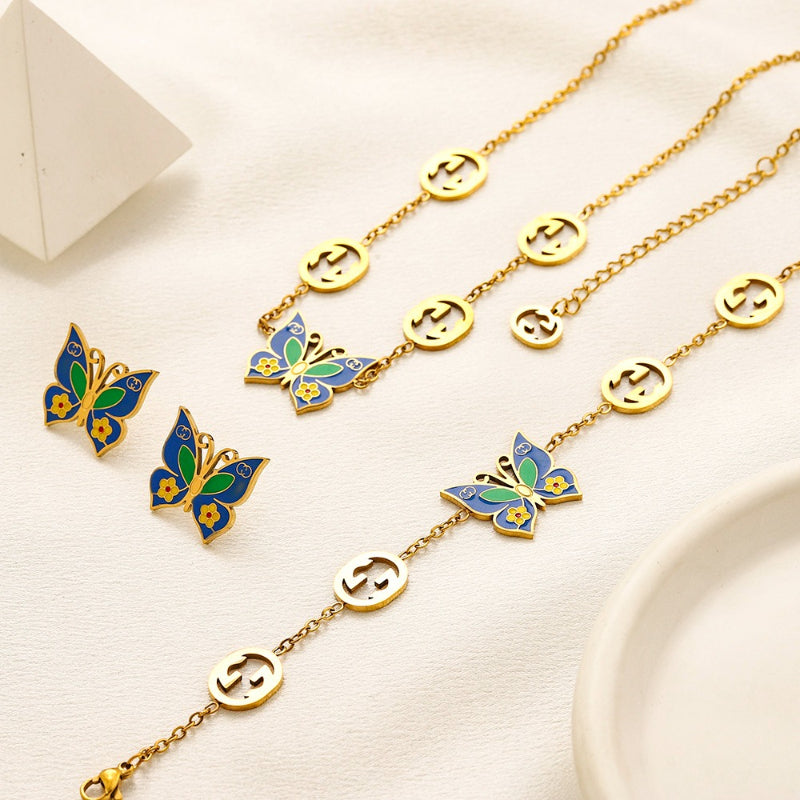 304 Stainless Steel Butterfly Earrings, Bracelet & Necklace Collection