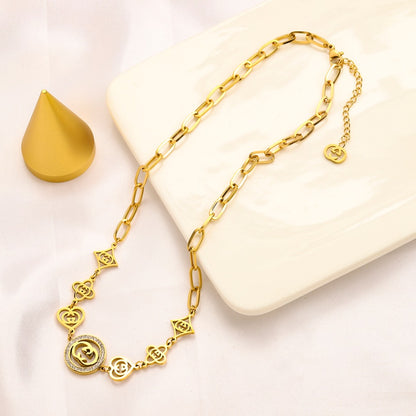 304 Stainless Steel Mixed-Link Round Monogram Necklace