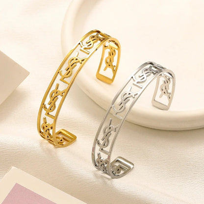 304 Stainless Steel Openwork Monogram Band Cuff Bracelet