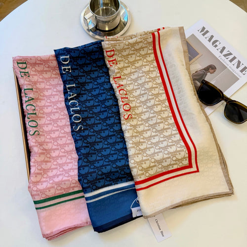 Striped Border Monogram Square Scarf - 90 x 90 cm