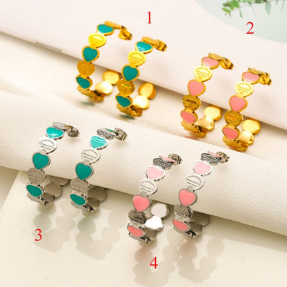 304 Stainless Steel Colorful Heart-Link Hoop Earrings