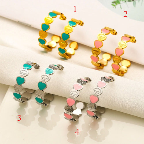 304 Stainless Steel Colorful Heart-Link Hoop Earrings