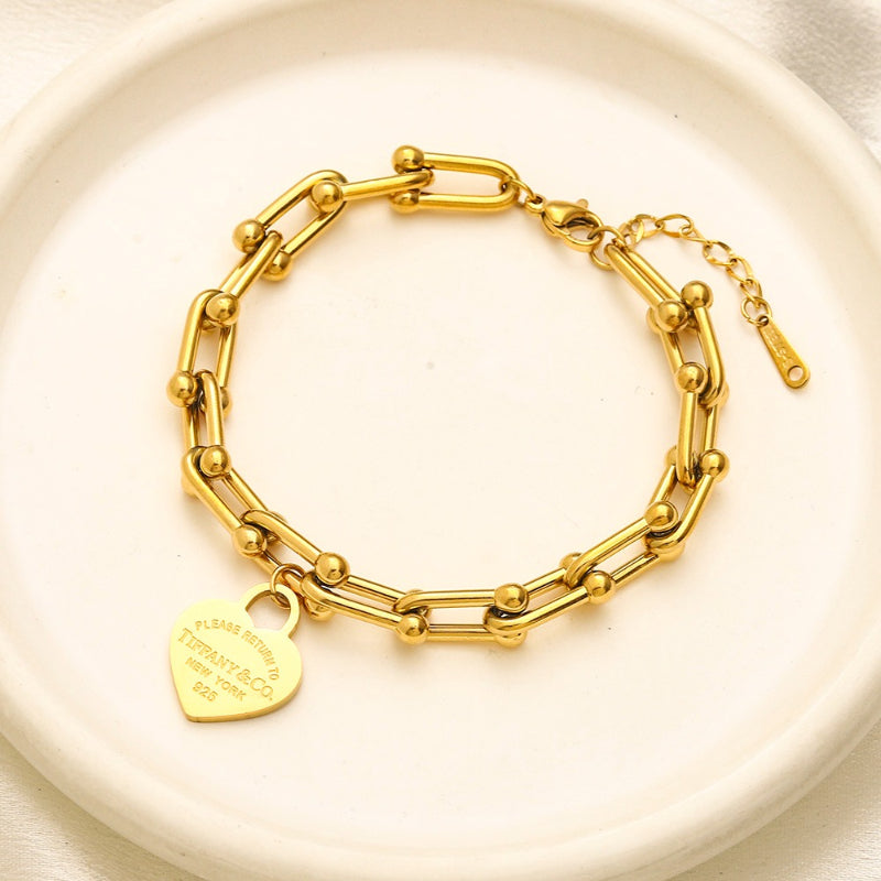304 Stainless Steel Heart Charm Paperclip Chain Bracelet