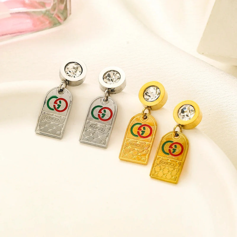 304 Stainless Steel Striped Rectangle Tag Drop Earrings