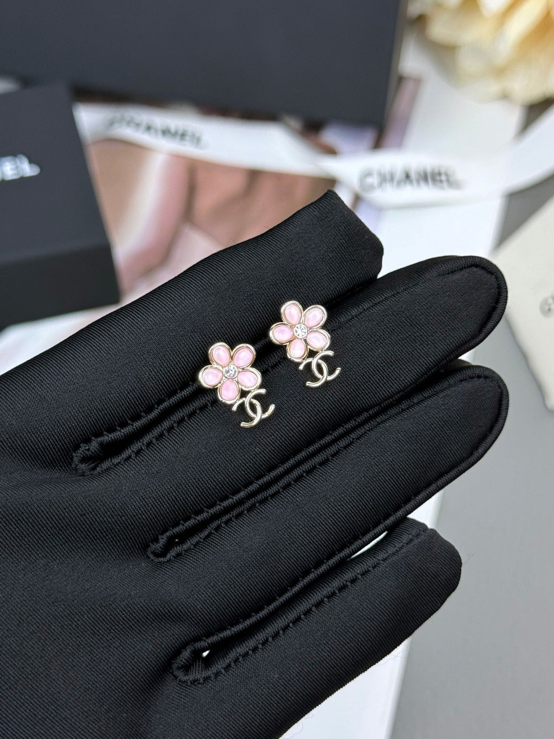 Pink Petal Flower Drop Earrings