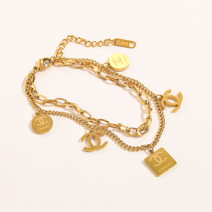 304 Stainless Steel Mixed Charm Chain Bracelet