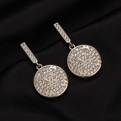 304 Stainless Steel Pave Disc Drop Earrings