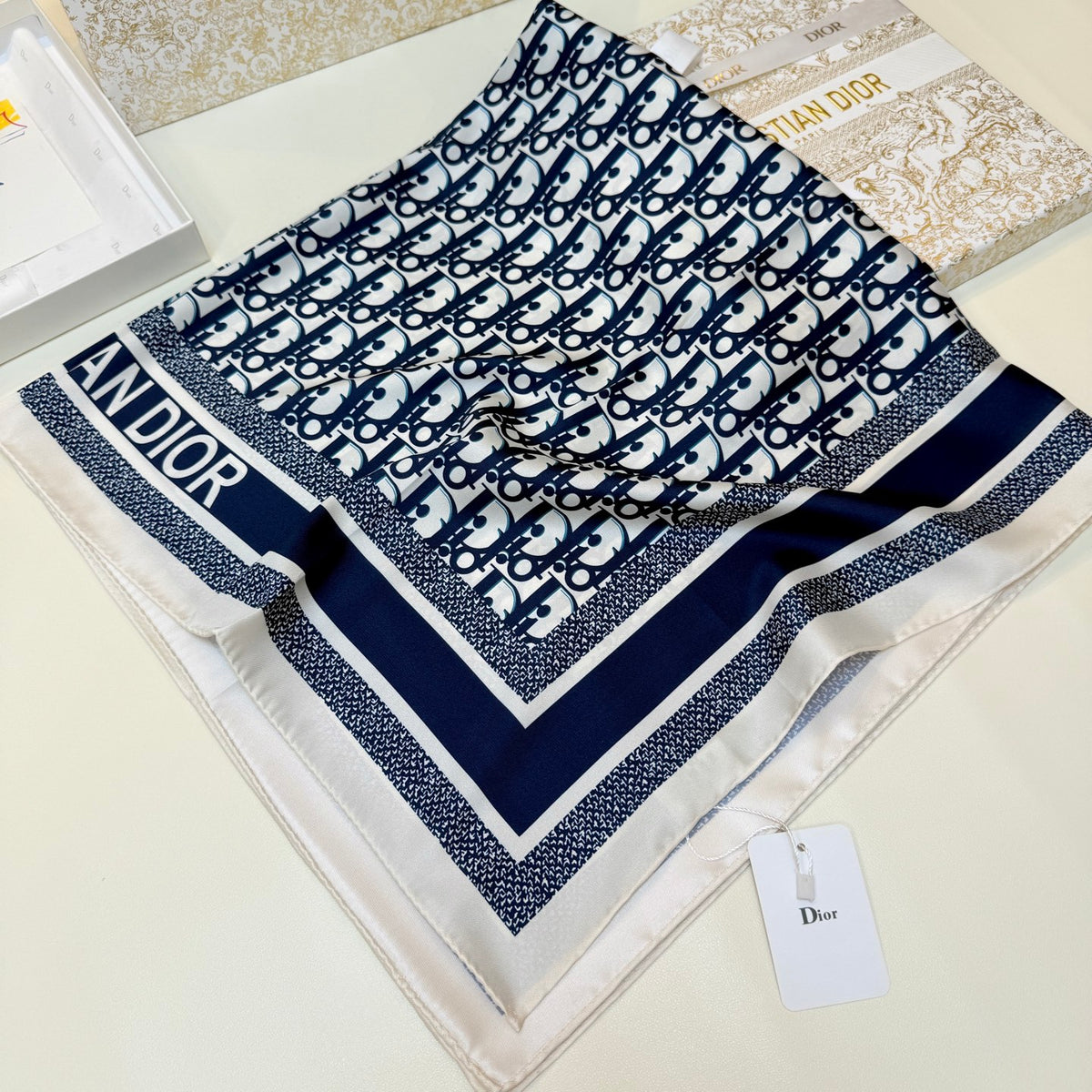Repeating Monogram Stripe-Edge Square Scarf - 90 x 90 cm
