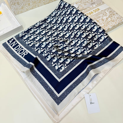 Repeating Monogram Stripe-Edge Square Scarf - 90 x 90 cm
