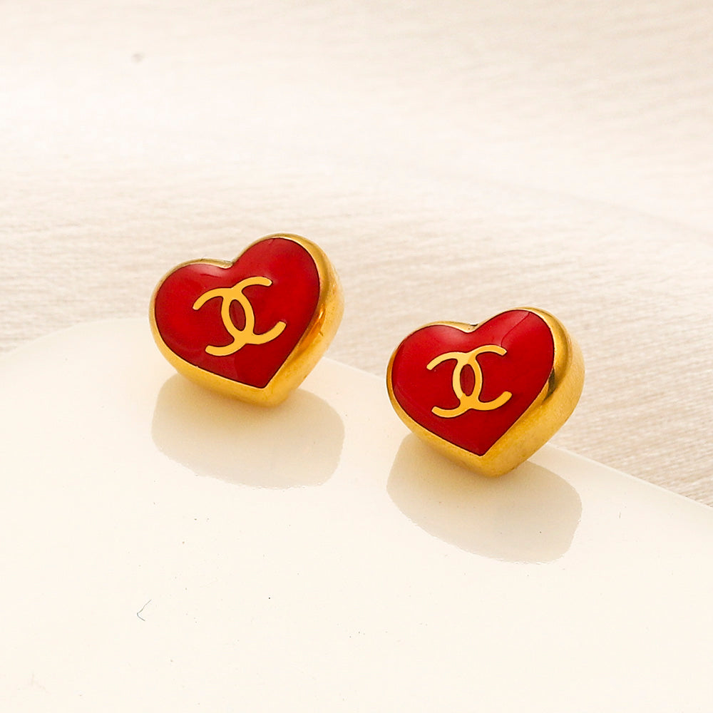 304 Stainless Steel Colorful Heart Stud Earrings