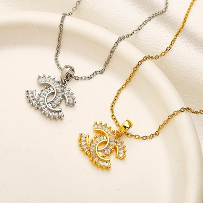 Copper Swirl-Edge Pave Interlocking-C Pendant Necklace