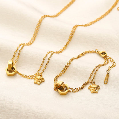 304 Stainless Steel Double-Chain Toggle Charm Bracelet