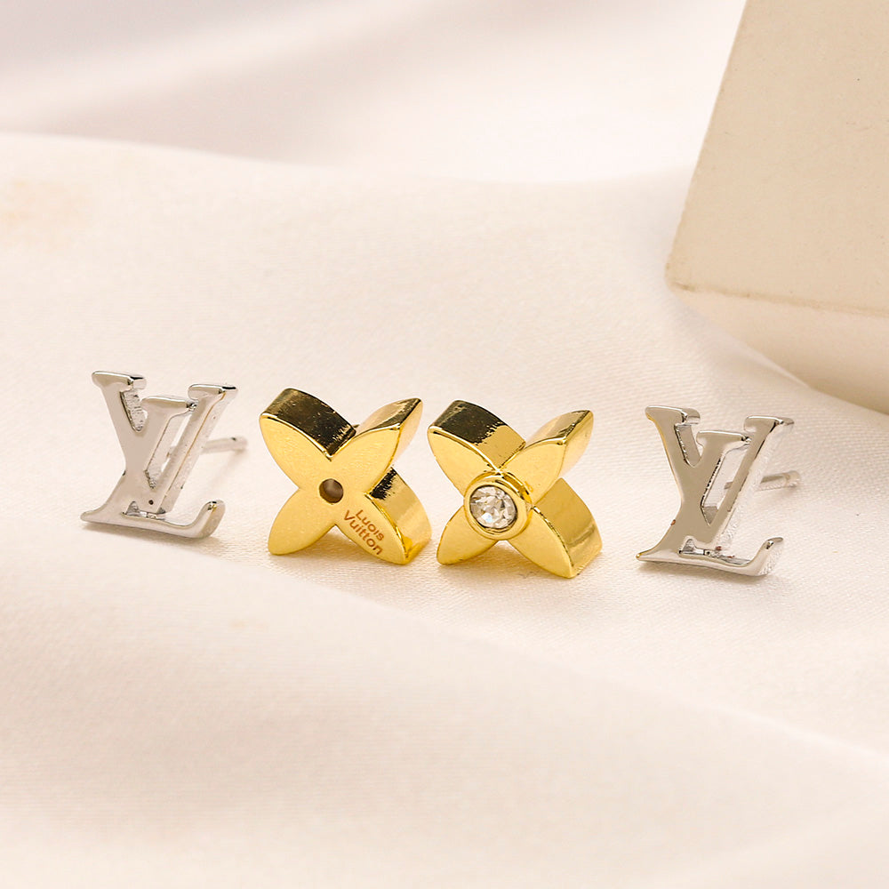 Copper Asymmetric Flower & Monogram Stud Earrings