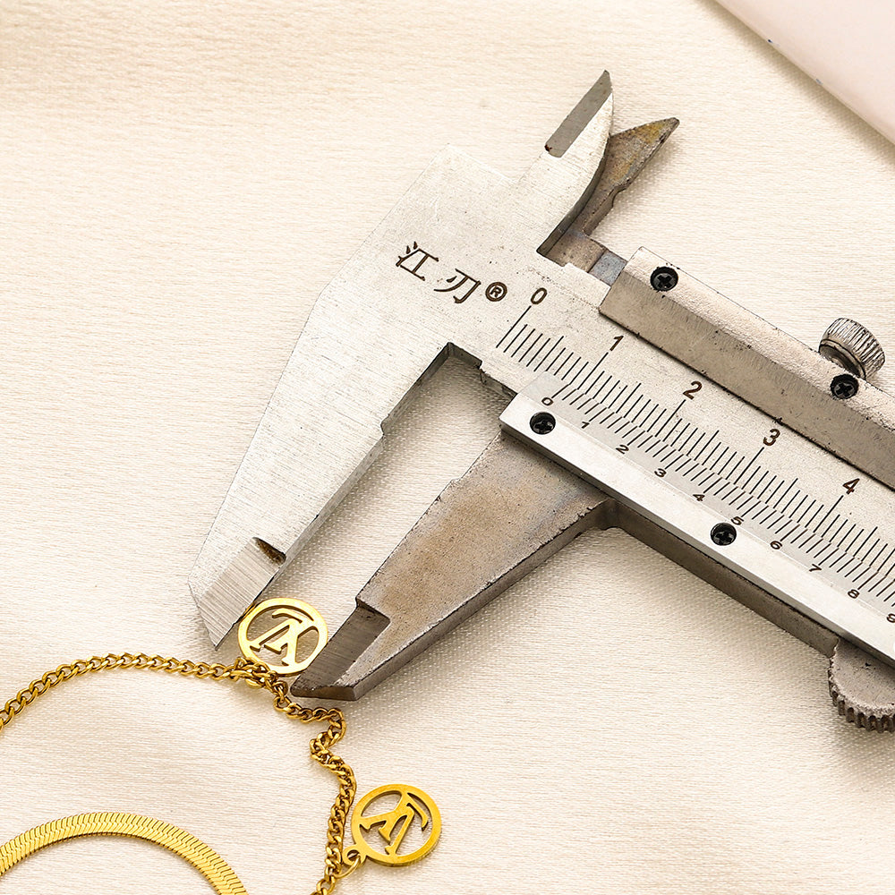 304 Stainless Steel Layered Herringbone & Disc Charm Necklace