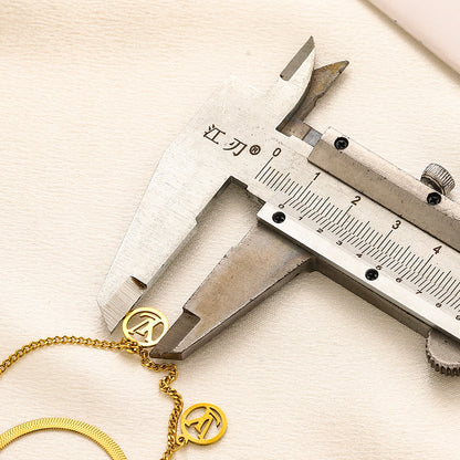 304 Stainless Steel Layered Herringbone & Disc Charm Necklace