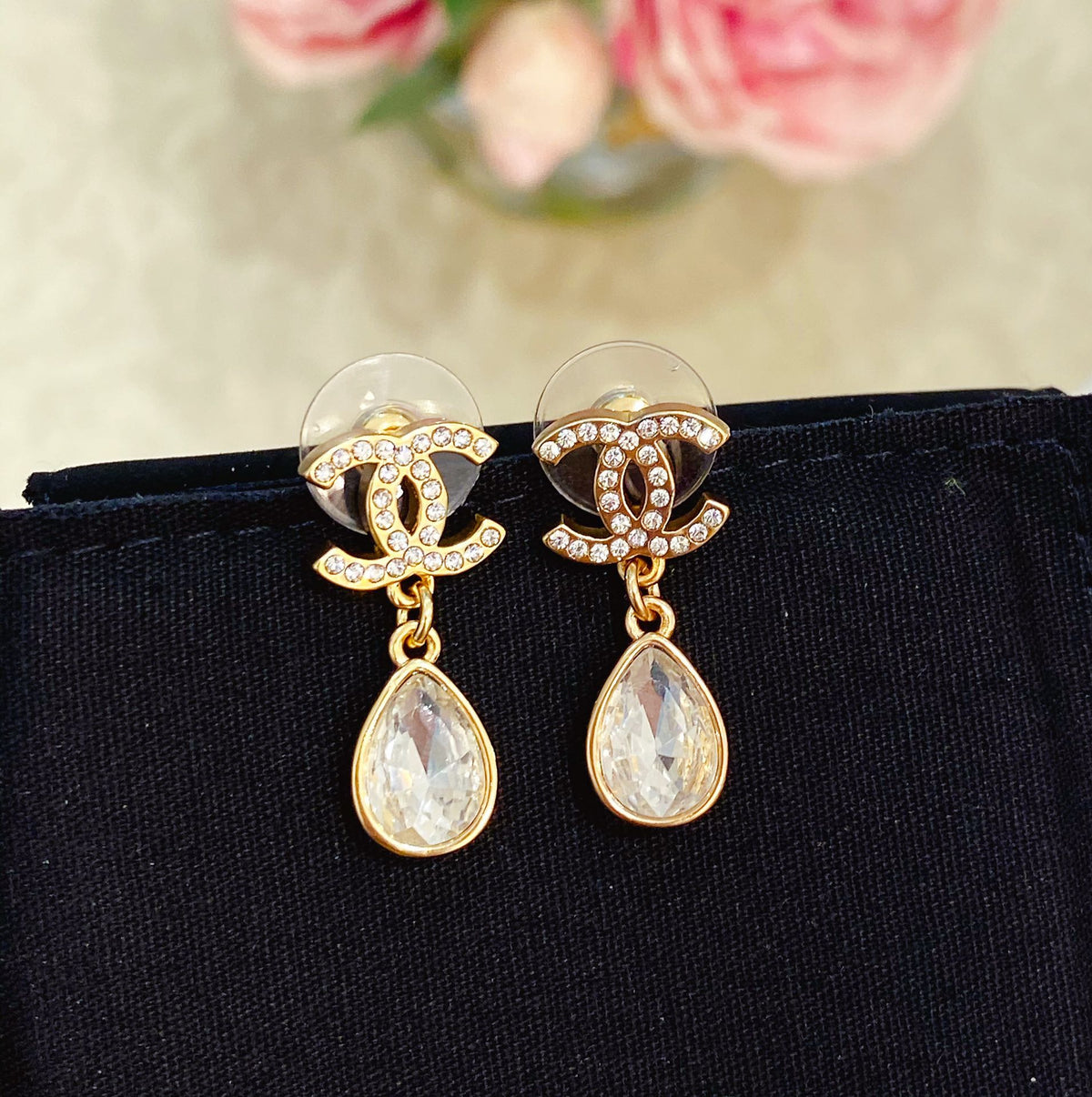 Pave Interlocking-C Teardrop Earrings