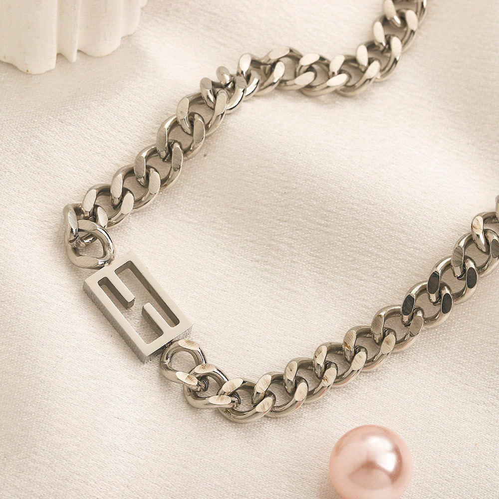 304 Stainless Steel Geometric-Clasp Curb Chain Necklace