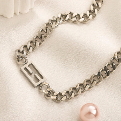 304 Stainless Steel Geometric-Clasp Curb Chain Necklace