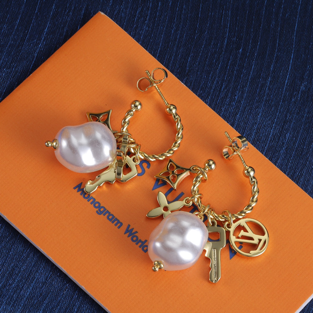 Pearl-Effect Multi-Charm Hoop Earrings