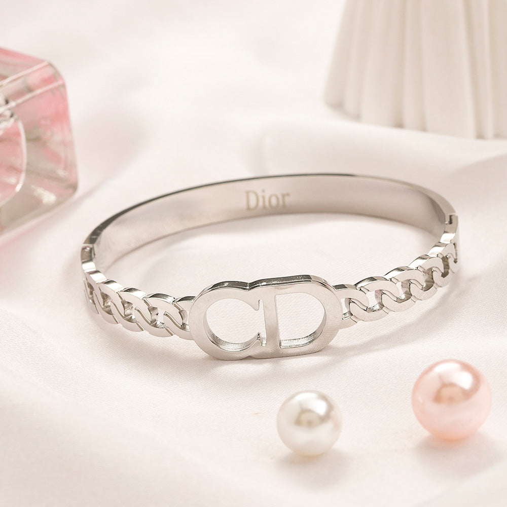 304 Stainless Steel Mixed Chain-Link Monogram Bangle Bracelet