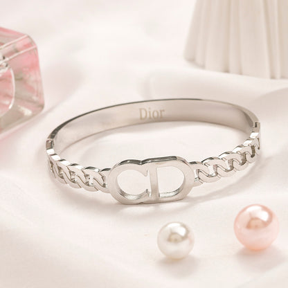 304 Stainless Steel Mixed Chain-Link Monogram Bangle Bracelet