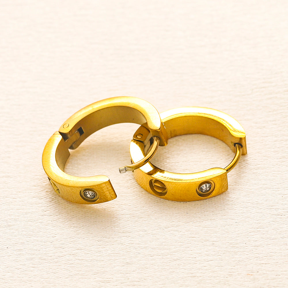 304 Stainless Steel Screw-Detail Huggie Earrings