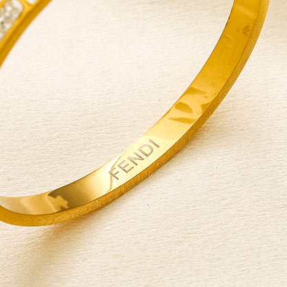304 Stainless Steel Color-Inlay Lettering Pave Bangle Bracelet