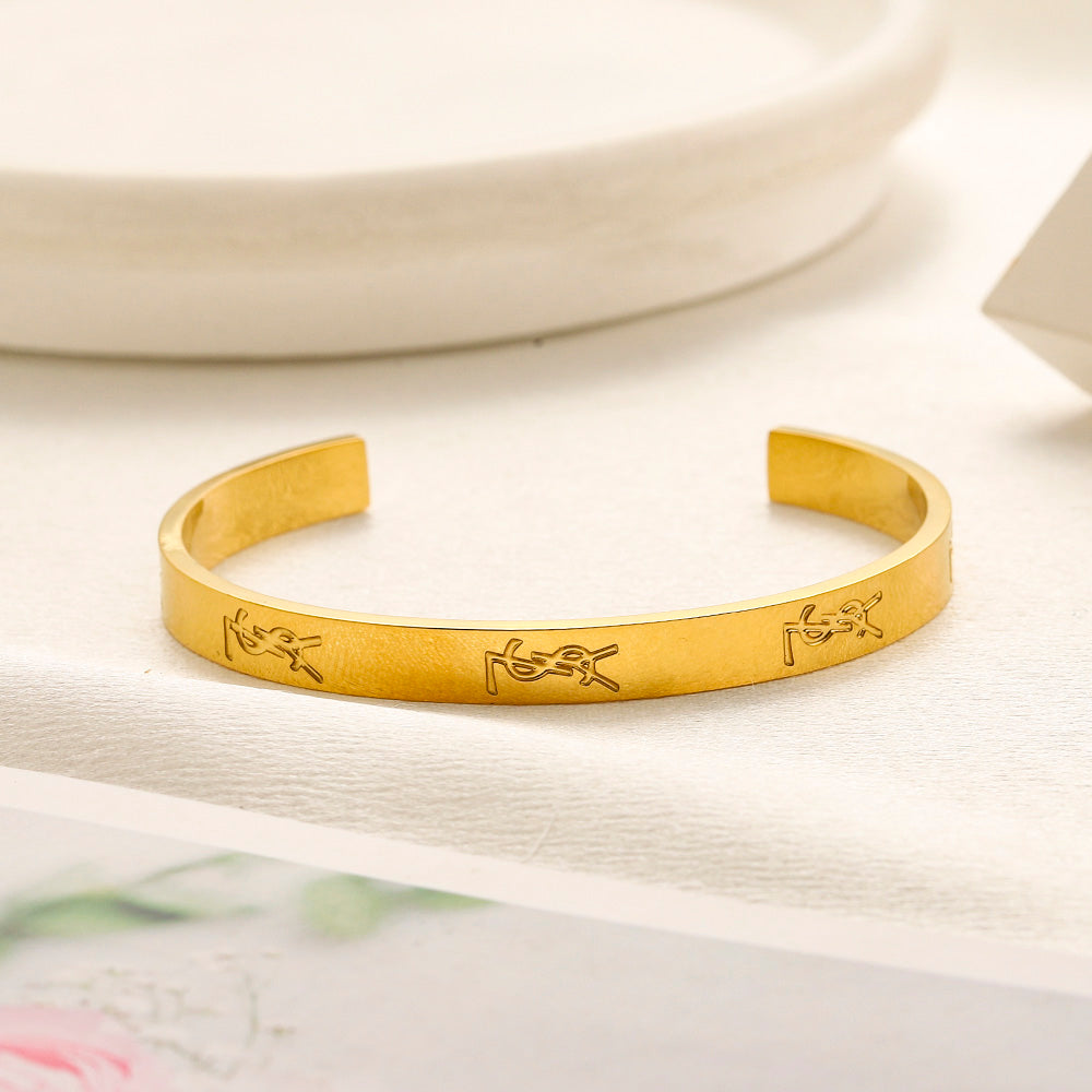304 Stainless Steel Engraved Slim Cuff Bracelet - Style Options