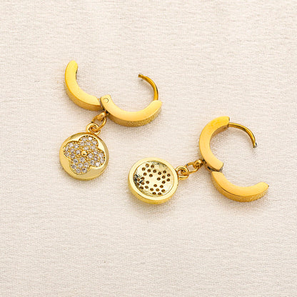 304 Stainless Steel Textured Disc Charm Huggie Earrings