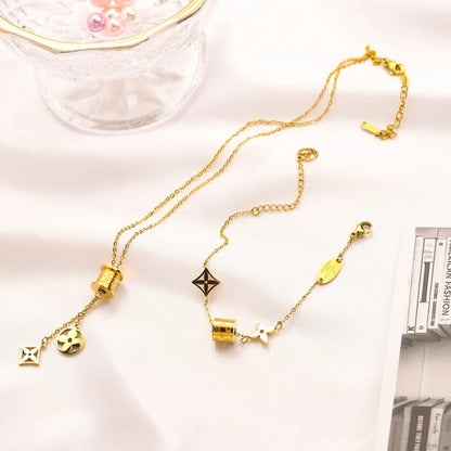 304 Stainless Steel Geometric Floral Bracelet & Necklace - Individual or Set