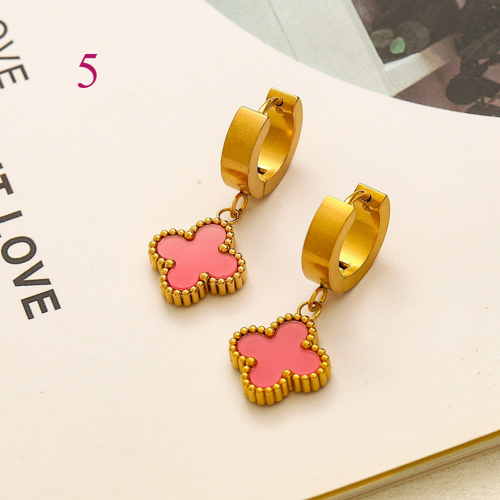 304 Stainless Steel Colorful Quatrefoil Stud Earrings