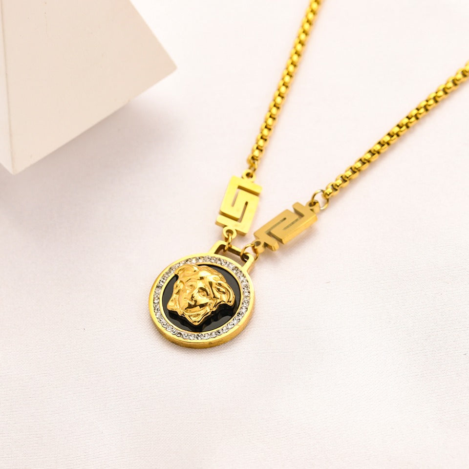 304 Stainless Steel Color-Inlay Medallion Pendant Necklace