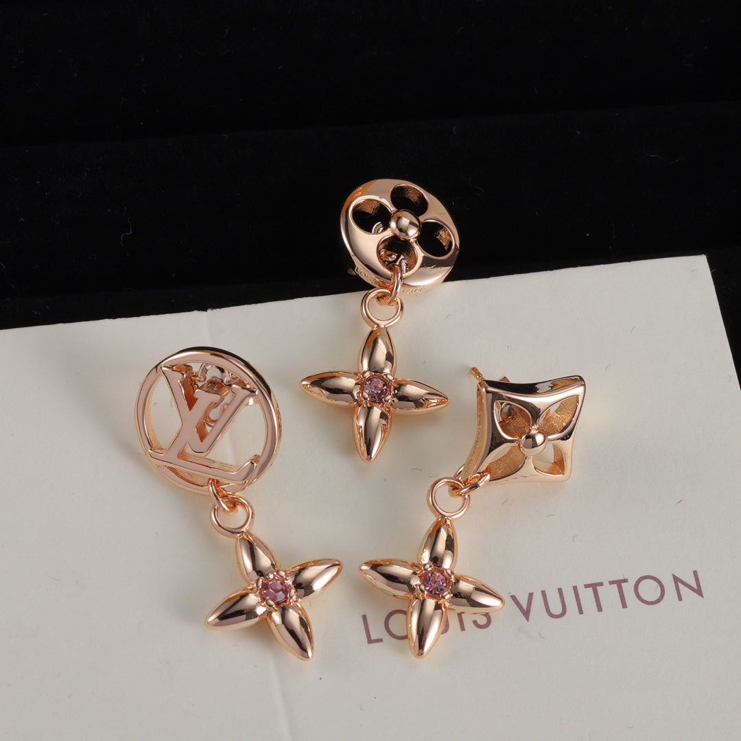 Four-Petal Flower Charm Drop Earrings