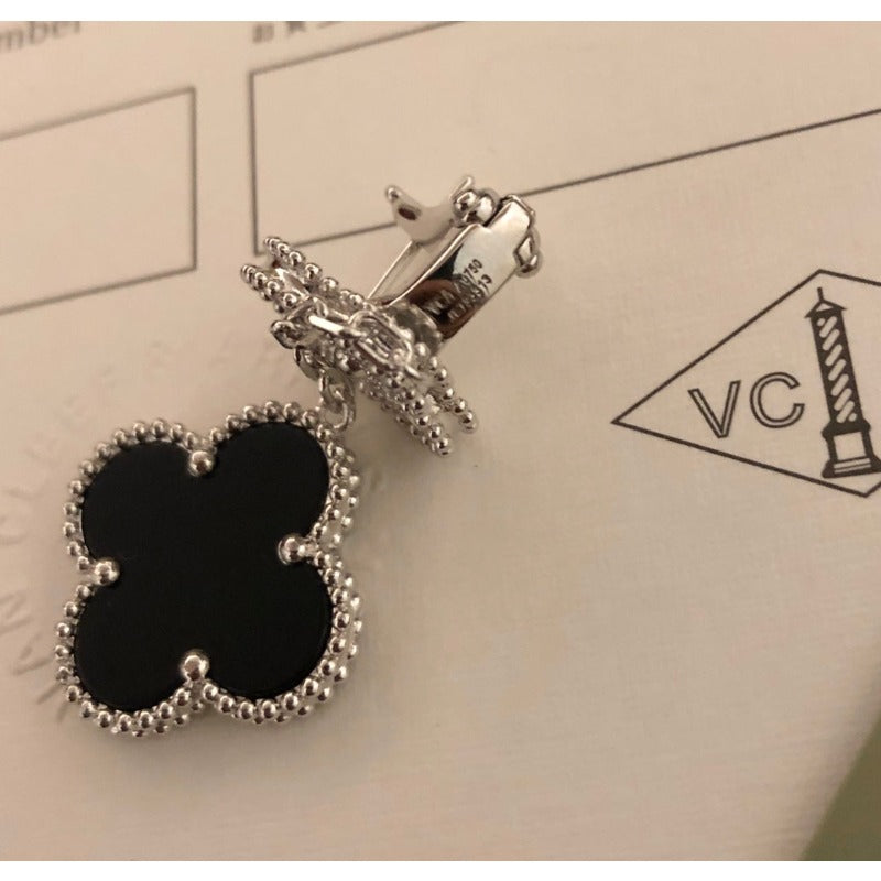 Black Quatrefoil Chain Drop Earrings