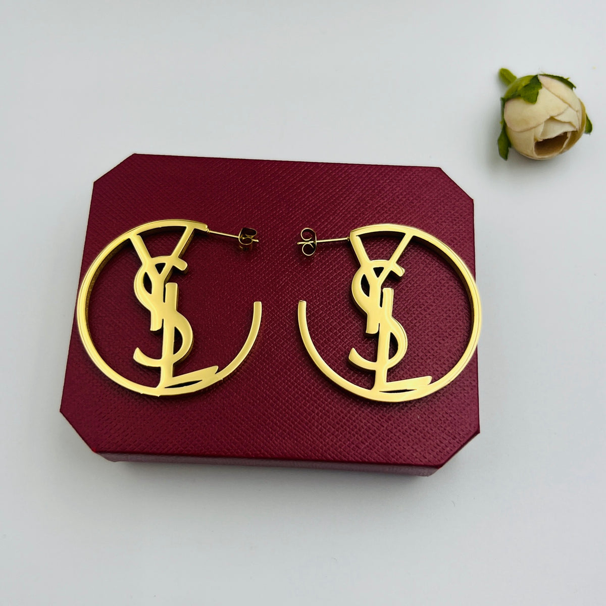 304 Stainless Steel Large Open Monogram Hoop Earrings